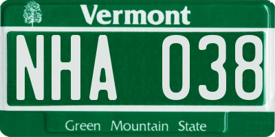 VT license plate NHA038