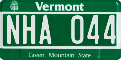 VT license plate NHA044