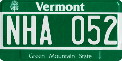 VT license plate NHA052