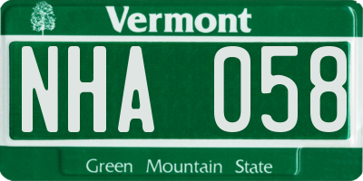 VT license plate NHA058