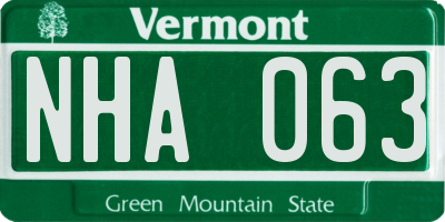 VT license plate NHA063