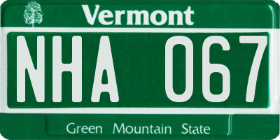 VT license plate NHA067
