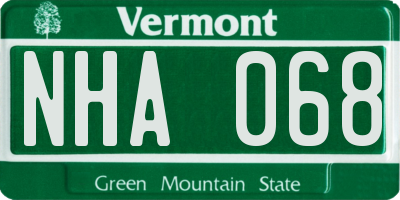 VT license plate NHA068