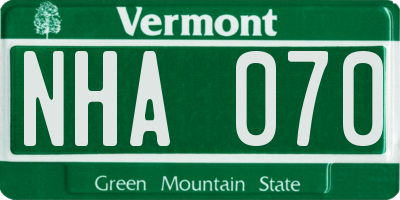VT license plate NHA070