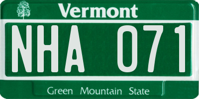VT license plate NHA071