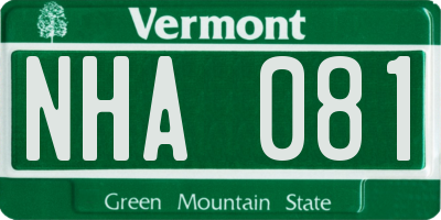VT license plate NHA081