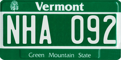 VT license plate NHA092