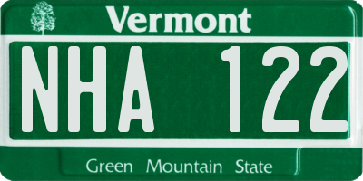 VT license plate NHA122