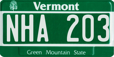 VT license plate NHA203