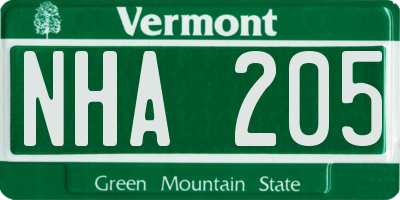 VT license plate NHA205