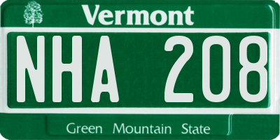VT license plate NHA208