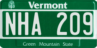VT license plate NHA209