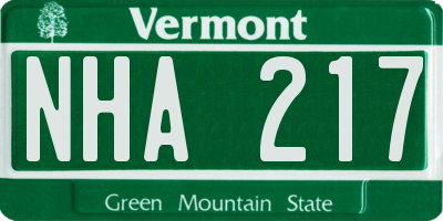 VT license plate NHA217