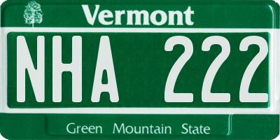 VT license plate NHA222