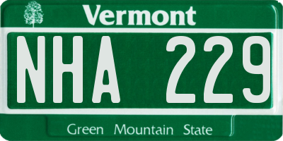 VT license plate NHA229