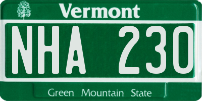 VT license plate NHA230