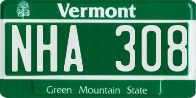 VT license plate NHA308