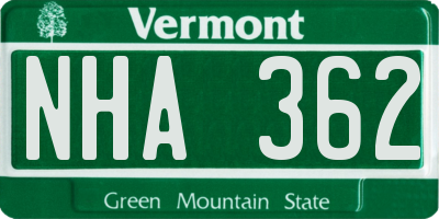 VT license plate NHA362