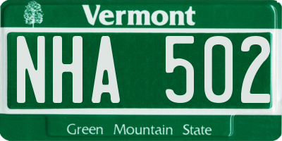 VT license plate NHA502
