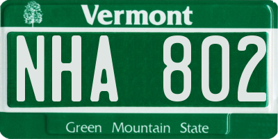 VT license plate NHA802