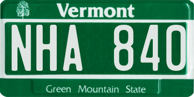 VT license plate NHA840
