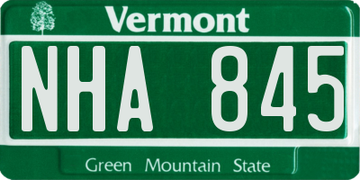 VT license plate NHA845