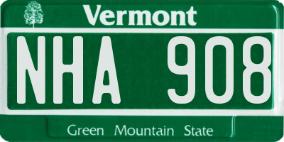 VT license plate NHA908