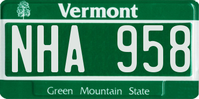 VT license plate NHA958