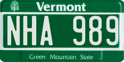 VT license plate NHA989