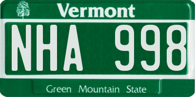 VT license plate NHA998