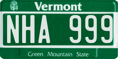 VT license plate NHA999