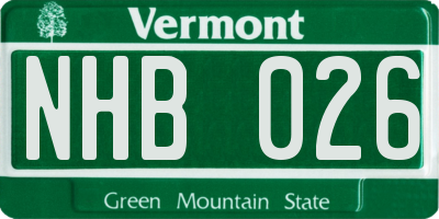 VT license plate NHB026