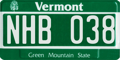 VT license plate NHB038