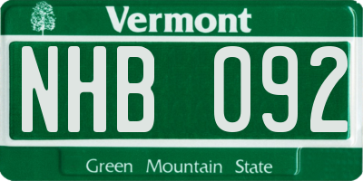 VT license plate NHB092