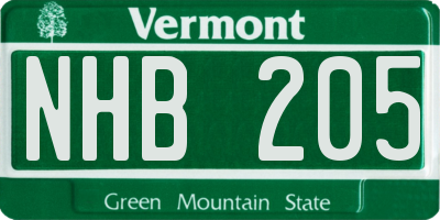 VT license plate NHB205