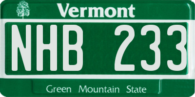 VT license plate NHB233