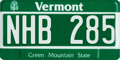 VT license plate NHB285