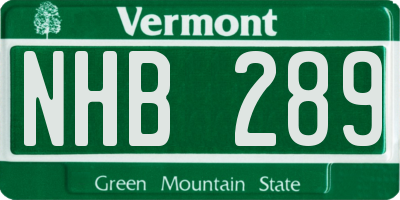VT license plate NHB289