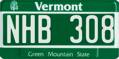 VT license plate NHB308