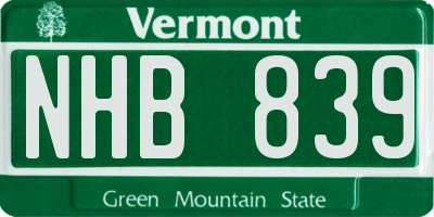 VT license plate NHB839