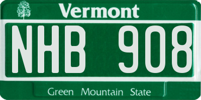 VT license plate NHB908