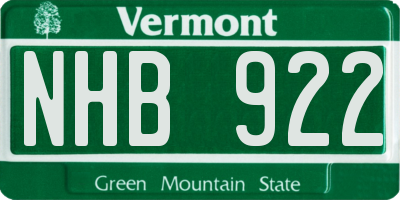 VT license plate NHB922