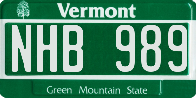 VT license plate NHB989