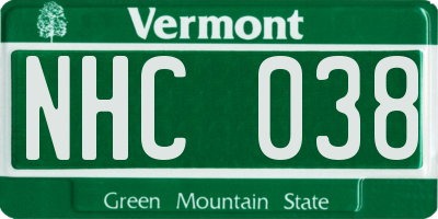 VT license plate NHC038