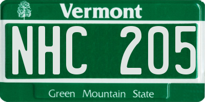 VT license plate NHC205