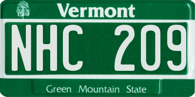 VT license plate NHC209