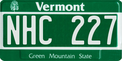 VT license plate NHC227