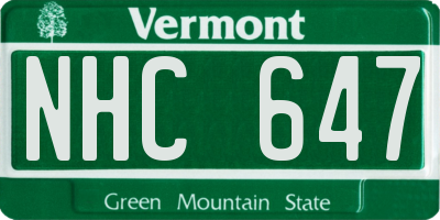 VT license plate NHC647