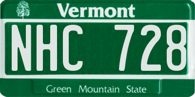 VT license plate NHC728