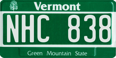 VT license plate NHC838